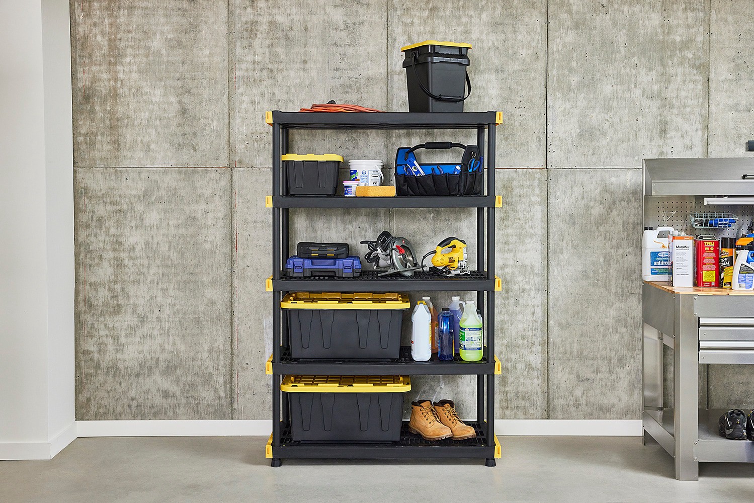 slide 2 of 6, Project Source Commander 5 -Tier Heavy Duty Black Plastic Utility shelving unit with Ventilated Shelves ( 48-in W x 20-in D x 72-in H ), 1 ct