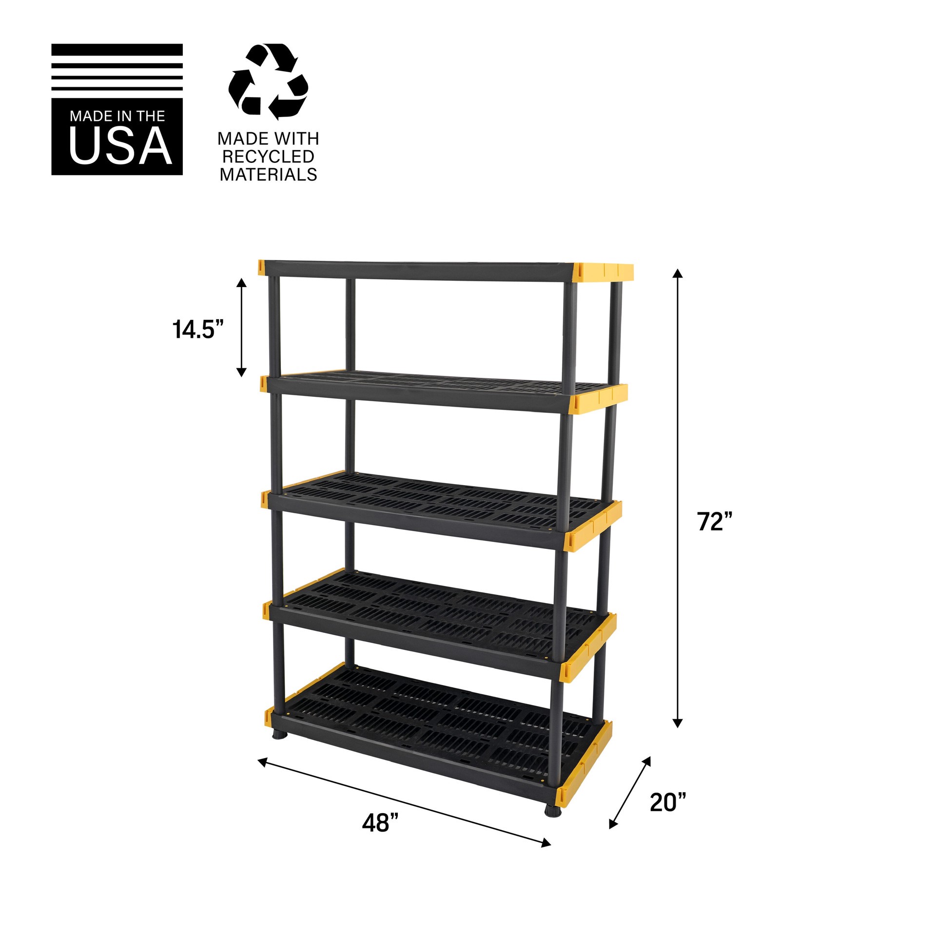 slide 3 of 6, Project Source Commander 5 -Tier Heavy Duty Black Plastic Utility shelving unit with Ventilated Shelves ( 48-in W x 20-in D x 72-in H ), 1 ct