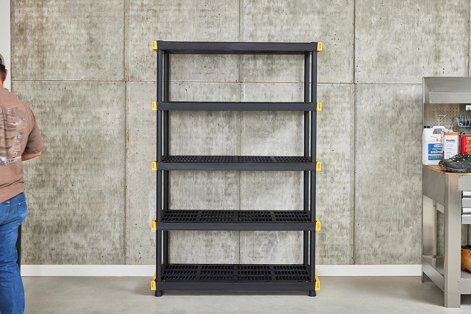 slide 6 of 6, Project Source Commander 5 -Tier Heavy Duty Black Plastic Utility shelving unit with Ventilated Shelves ( 48-in W x 20-in D x 72-in H ), 1 ct