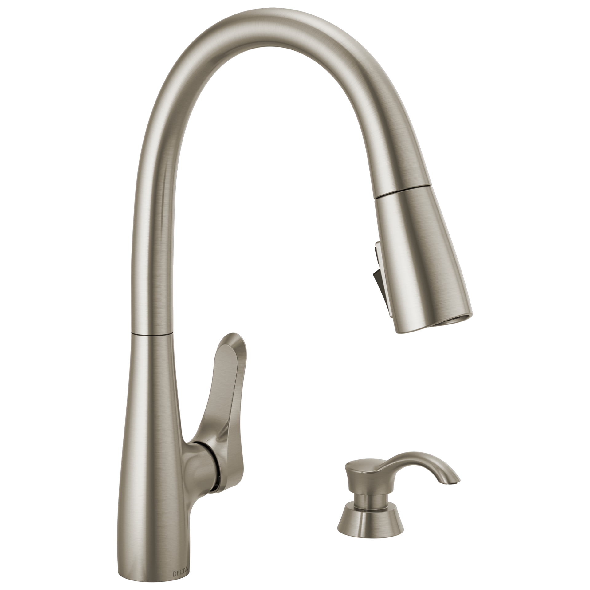 slide 2 of 6, Delta Dunsley SpotShield Stainless Steel Single Handle Deck-mount Pull-down Kitchen Faucet with Sprayer (Includes Deck Plate) (Includes Soap Dispenser), 1 ct