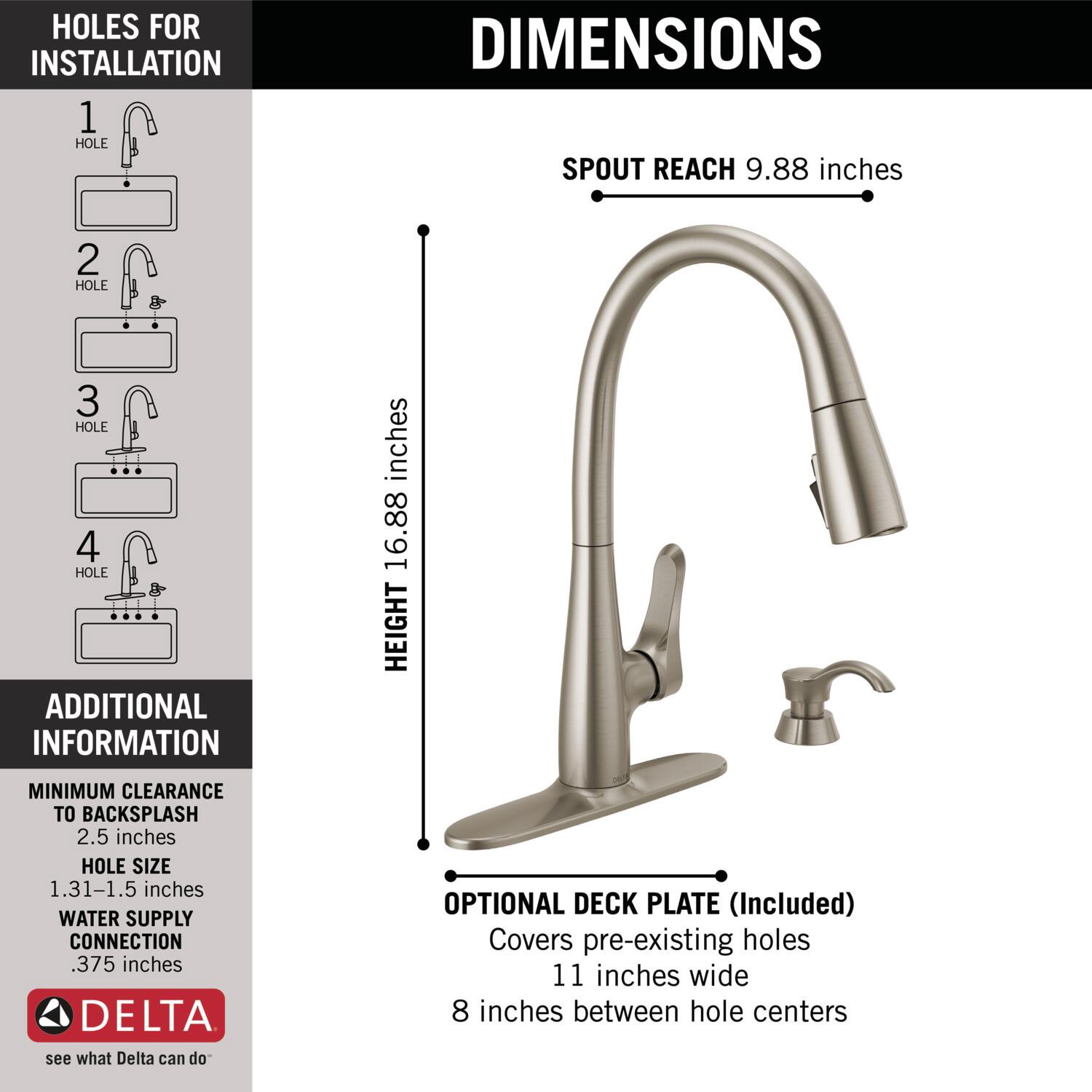 slide 4 of 6, Delta Dunsley SpotShield Stainless Steel Single Handle Deck-mount Pull-down Kitchen Faucet with Sprayer (Includes Deck Plate) (Includes Soap Dispenser), 1 ct