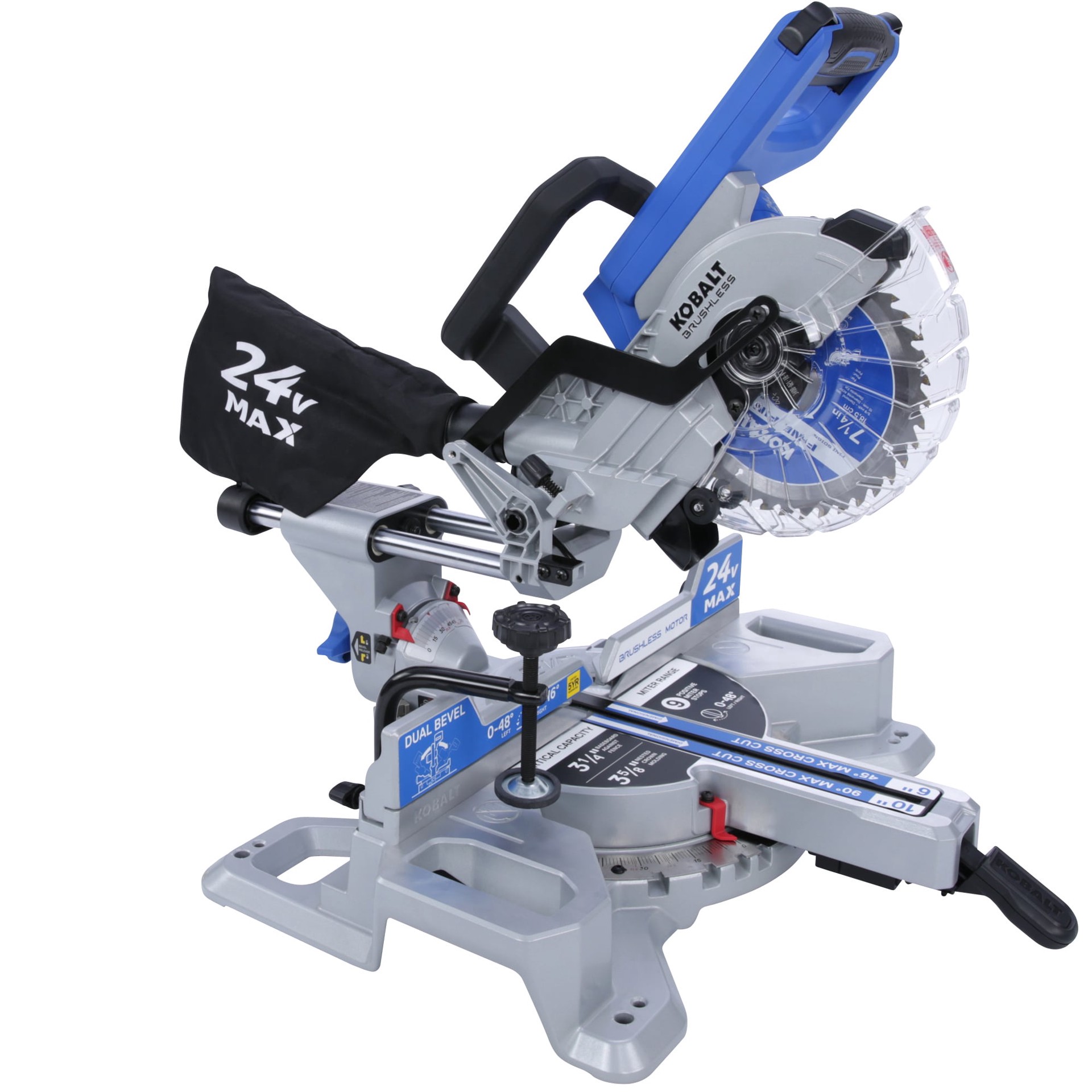 slide 3 of 6, Kobalt 7-1/4-in 24-volt Dual Bevel Sliding Compound Cordless Miter Saw, 1 ct