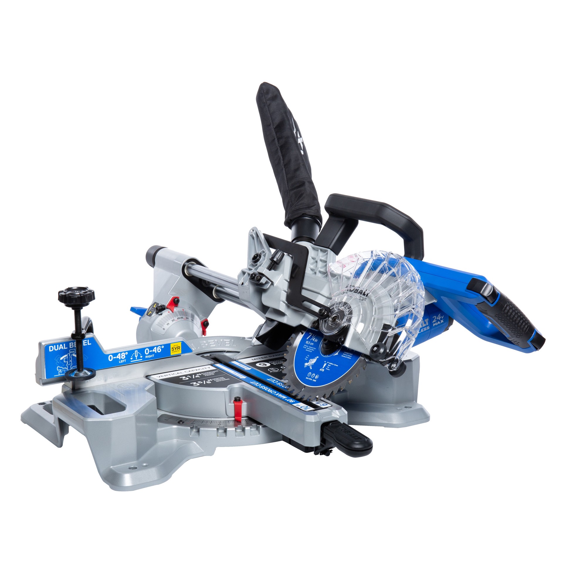 slide 4 of 6, Kobalt 7-1/4-in 24-volt Dual Bevel Sliding Compound Cordless Miter Saw, 1 ct