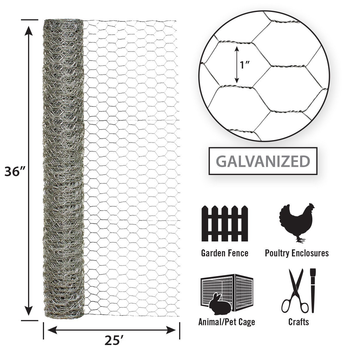 slide 3 of 6, GARDEN CRAFT 25-ft x 3-ft Gray Steel Chicken Wire Rolled Fencing 1-in - Mesh Size, 1 ct