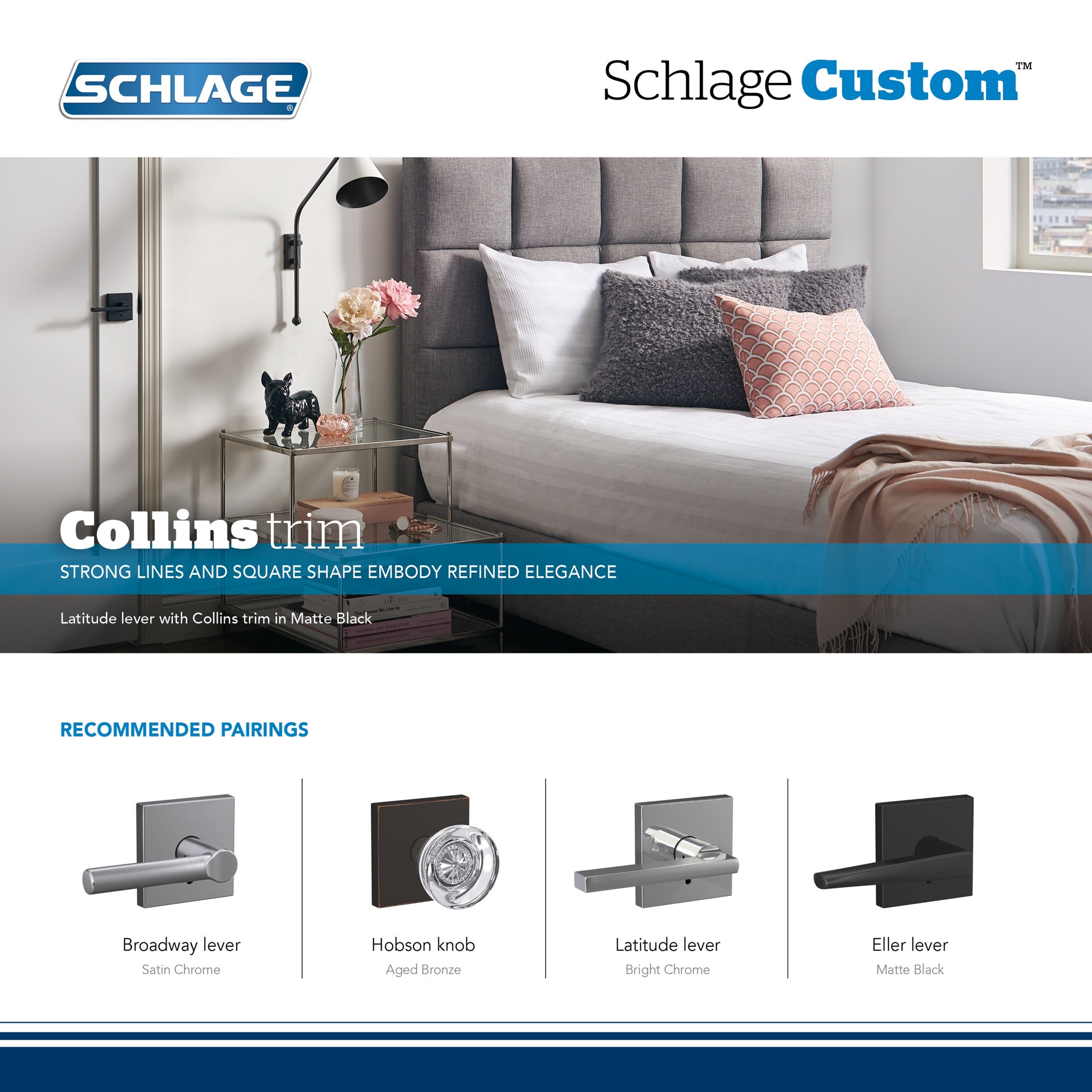 slide 5 of 5, Schlage Custom Latitude - Collins Matte Black Interior or Hall/Closet Dummy Door Handle, 1 ct