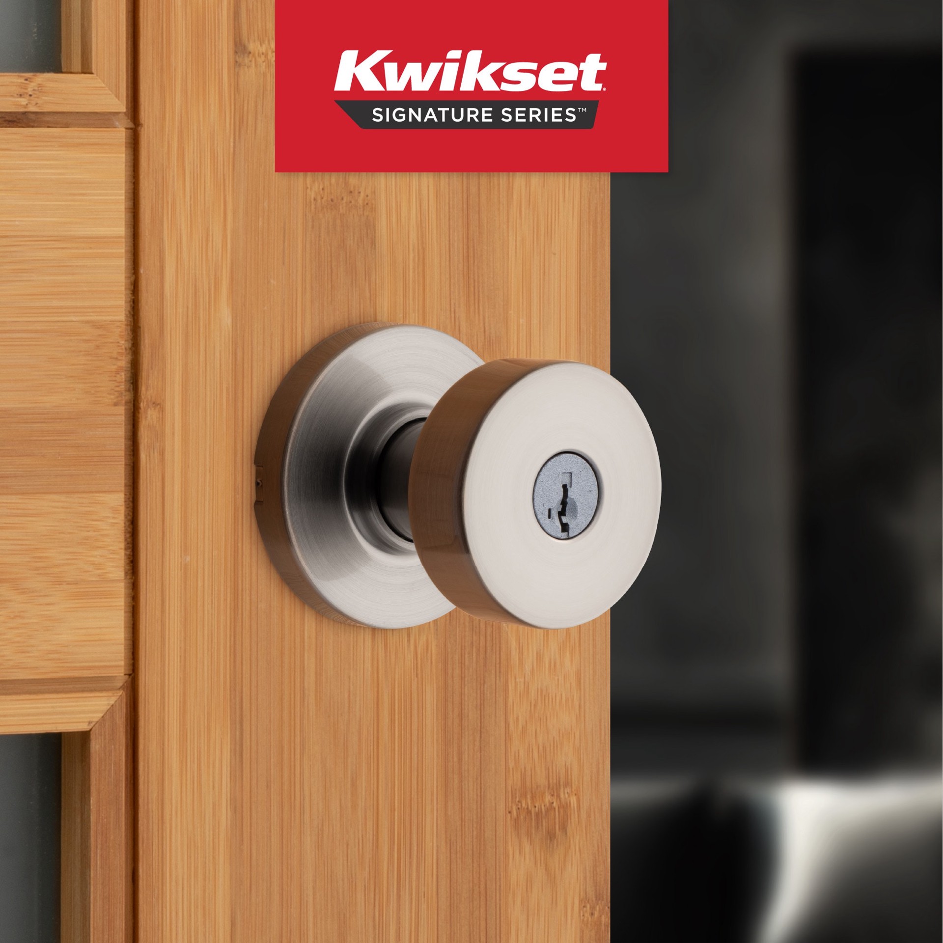 slide 2 of 6, Kwikset Signature Series Pismo Satin Nickel Exterior Keyed Entry Door Knob ft. SmartKey Security, 1 ct