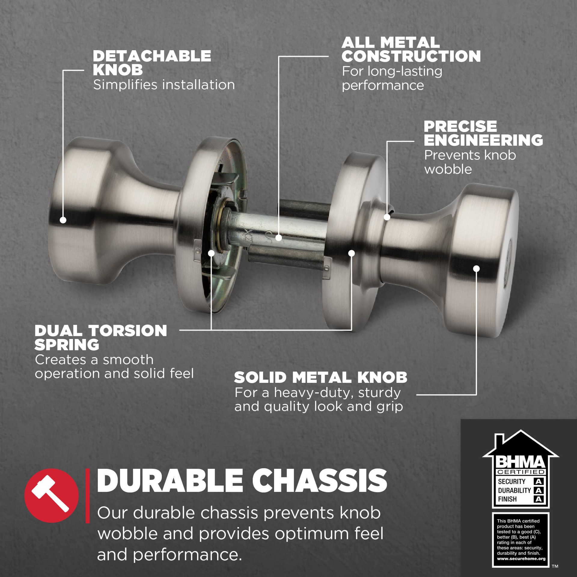 slide 3 of 6, Kwikset Signature Series Pismo Satin Nickel Exterior Keyed Entry Door Knob ft. SmartKey Security, 1 ct