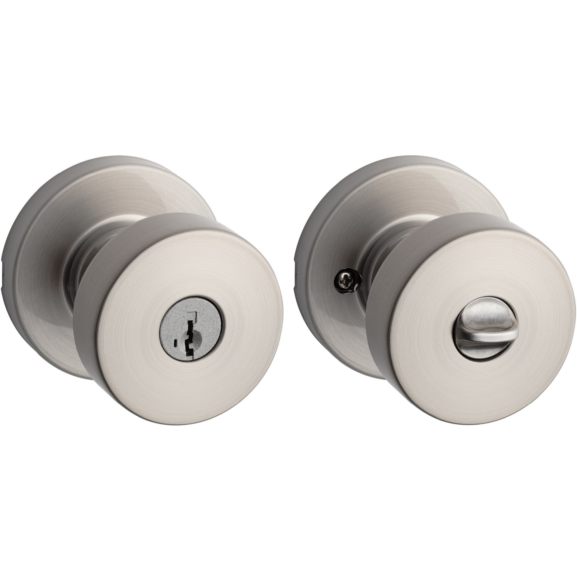 slide 1 of 6, Kwikset Signature Series Pismo Satin Nickel Exterior Keyed Entry Door Knob ft. SmartKey Security, 1 ct