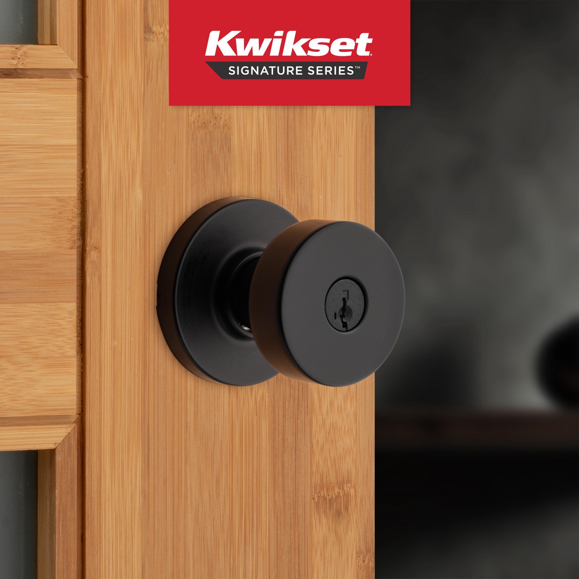 slide 3 of 6, Kwikset Signature Series Pismo Matte Black Exterior Keyed Entry Door Knob ft. SmartKey Security, 1 ct