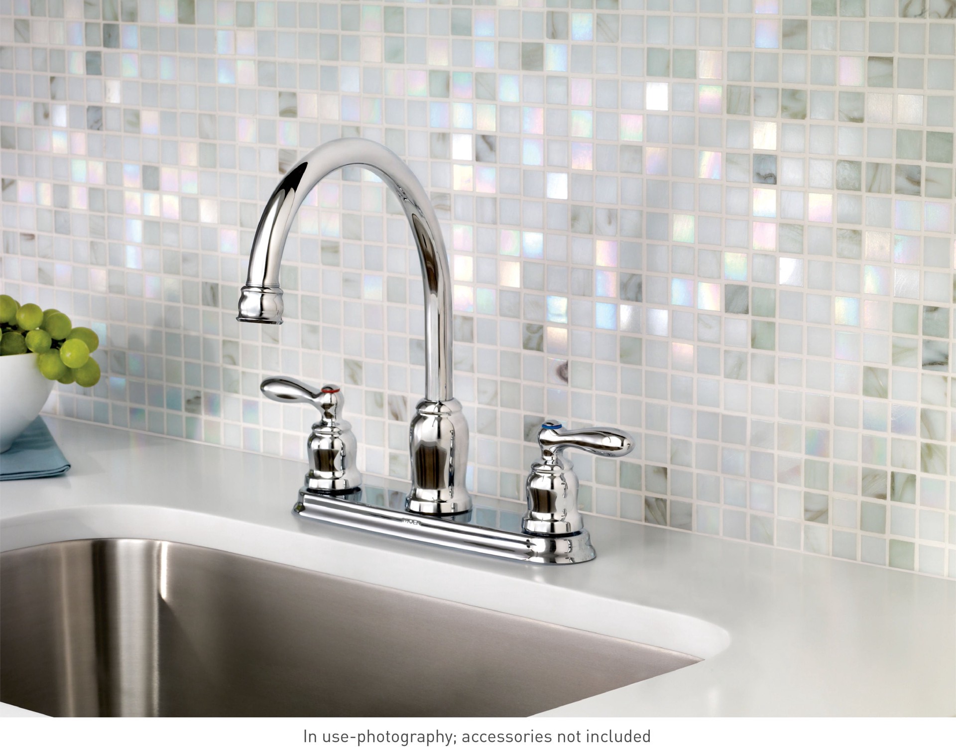 slide 2 of 6, Moen Caldwell Chrome Double Handle Deck-mount Kitchen Faucet (Includes Deck Plate), 1 ct