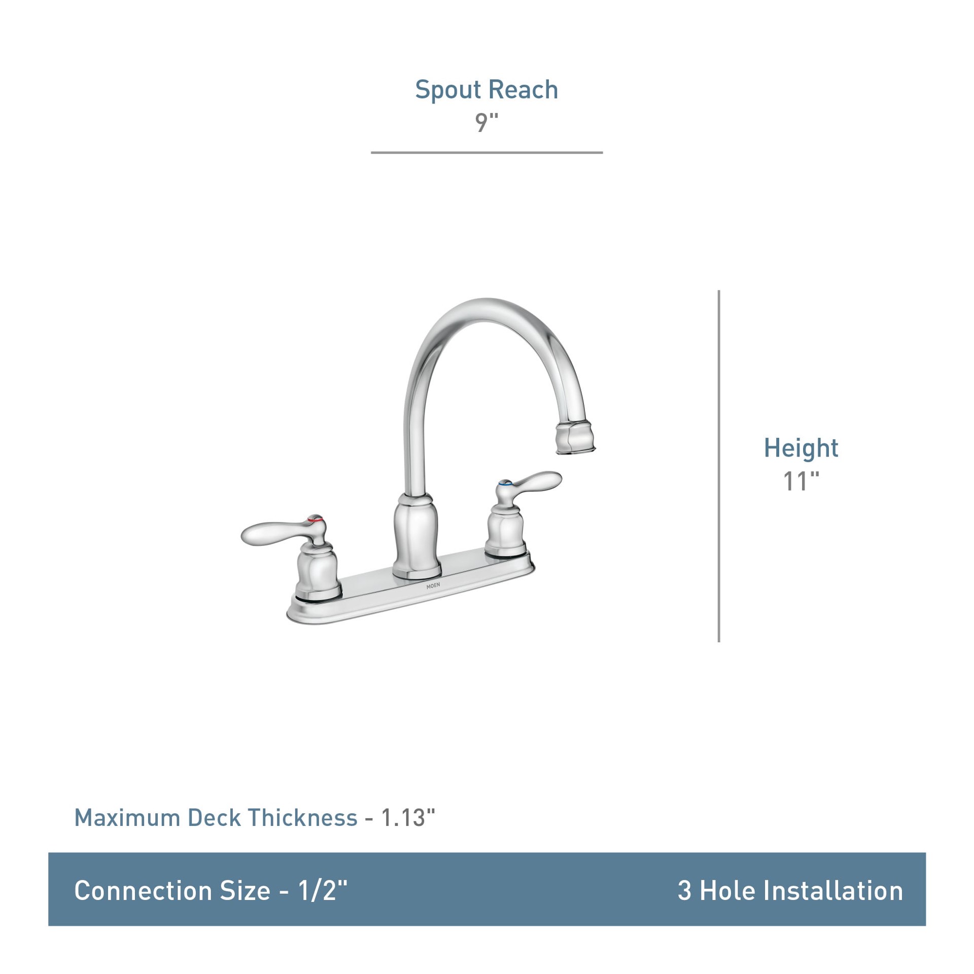 slide 3 of 6, Moen Caldwell Chrome Double Handle Deck-mount Kitchen Faucet (Includes Deck Plate), 1 ct