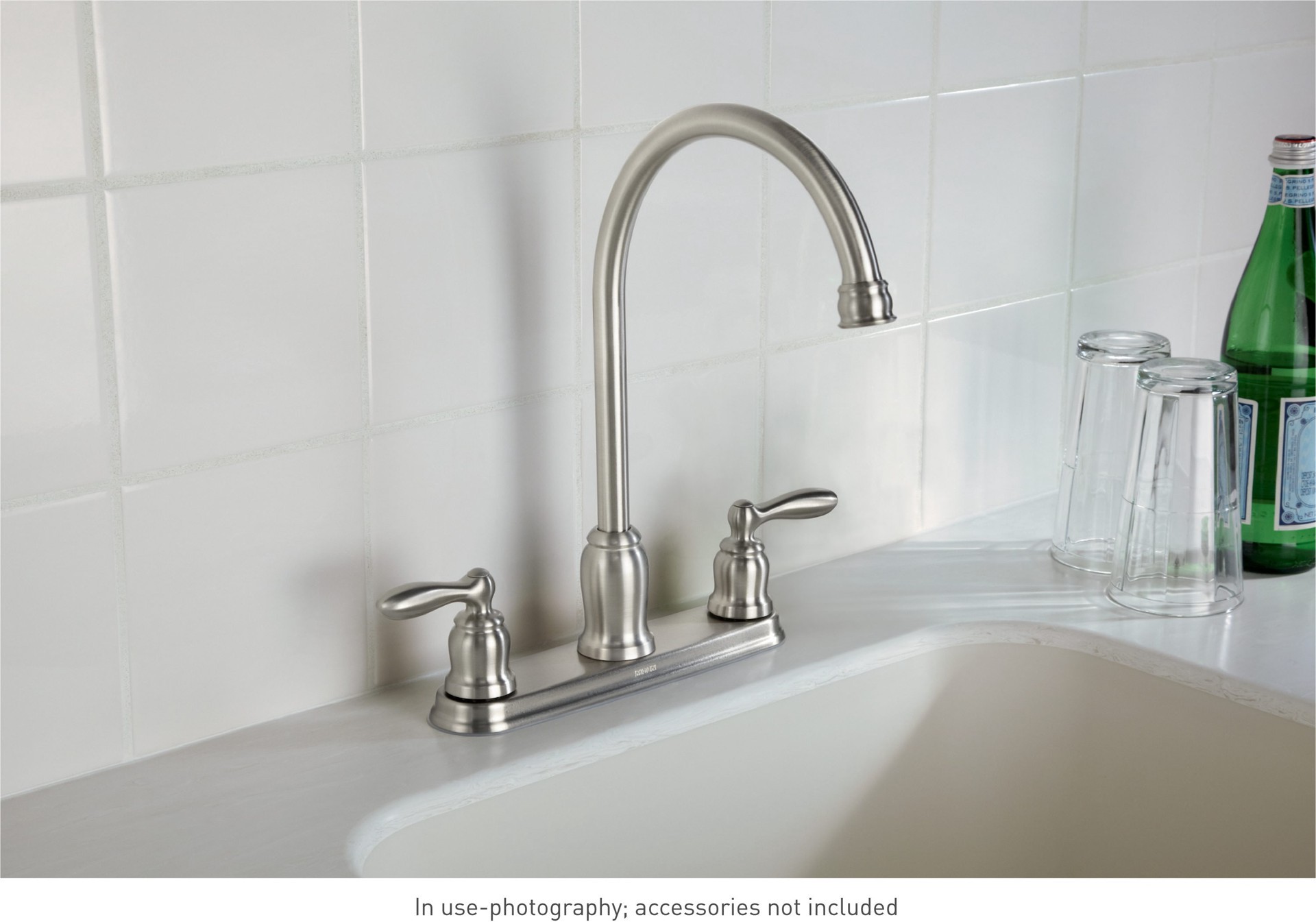 slide 2 of 6, Moen Caldwell Spot Resist Stainless Double Handle Deck-mount Kitchen Faucet ( Deck Plate Included ), 1 ct