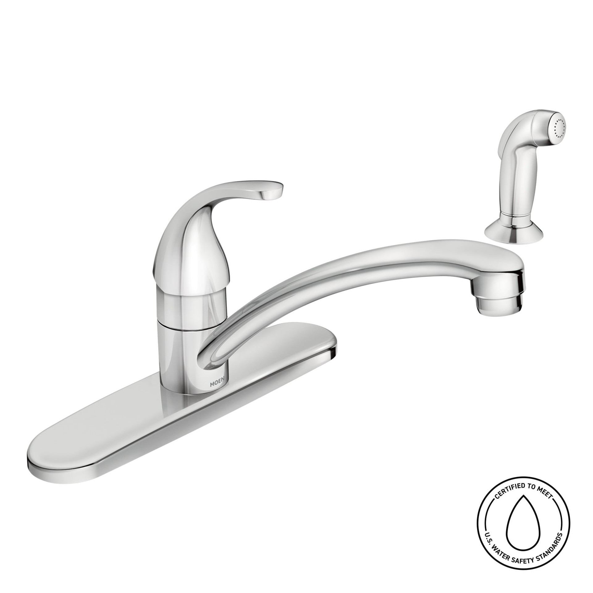 slide 2 of 6, Moen Adler Chrome Single Handle Deck-mount Kitchen Faucet with Sprayer (Includes Deck Plate) (Includes Side Sprayer), 1 ct
