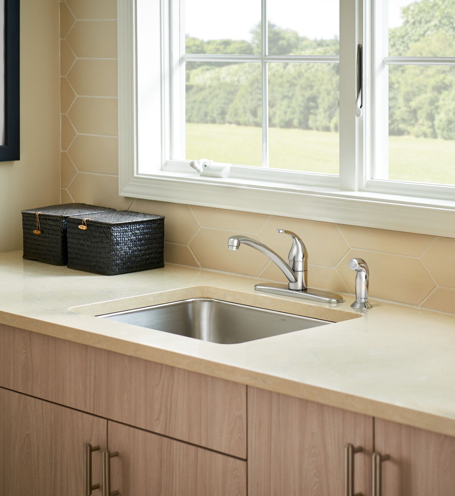 slide 5 of 6, Moen Adler Chrome Single Handle Deck-mount Kitchen Faucet with Sprayer (Includes Deck Plate) (Includes Side Sprayer), 1 ct