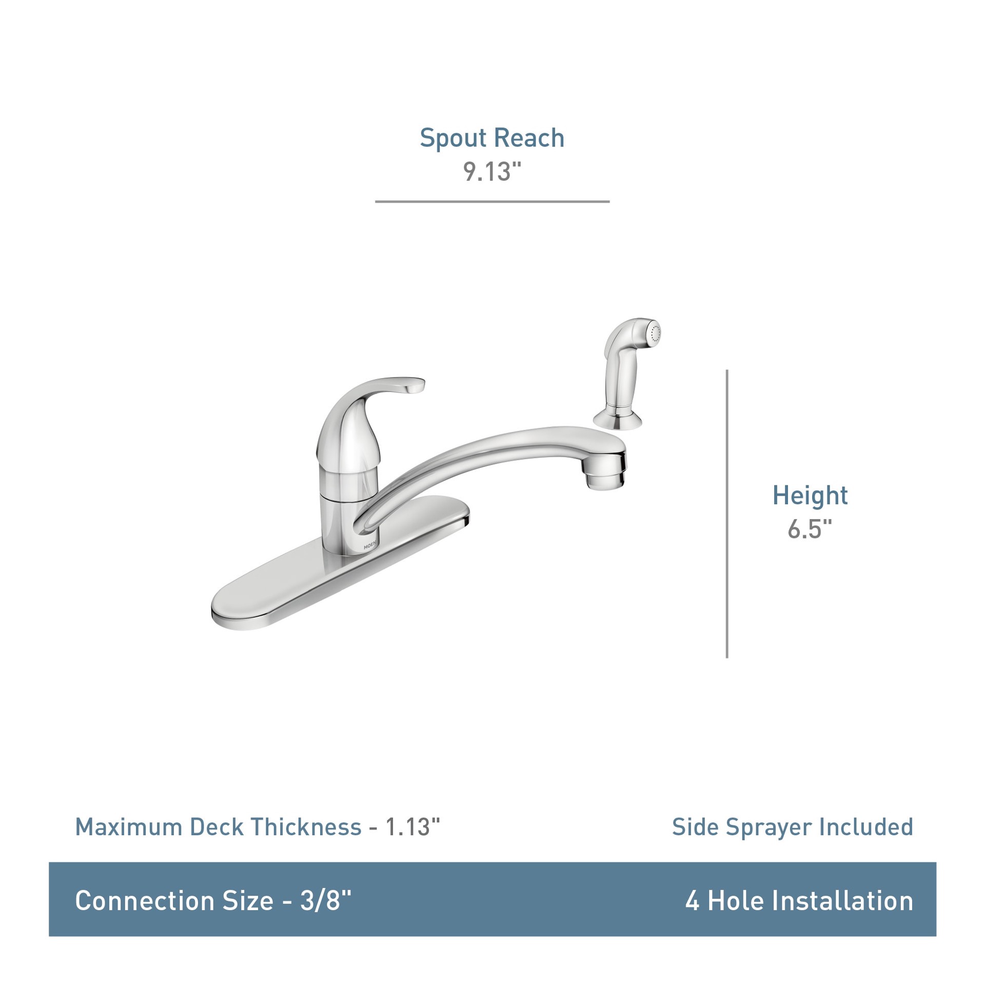 slide 4 of 6, Moen Adler Chrome Single Handle Deck-mount Kitchen Faucet with Sprayer (Includes Deck Plate) (Includes Side Sprayer), 1 ct