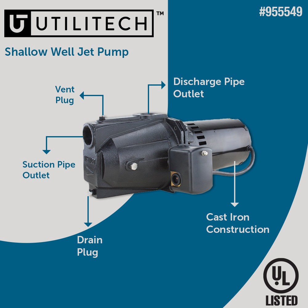 slide 2 of 6, Utilitech 1/2-HP 115 and 230 -Volt 11-Gallon Cast iron Shallow well jet pump, 1 ct