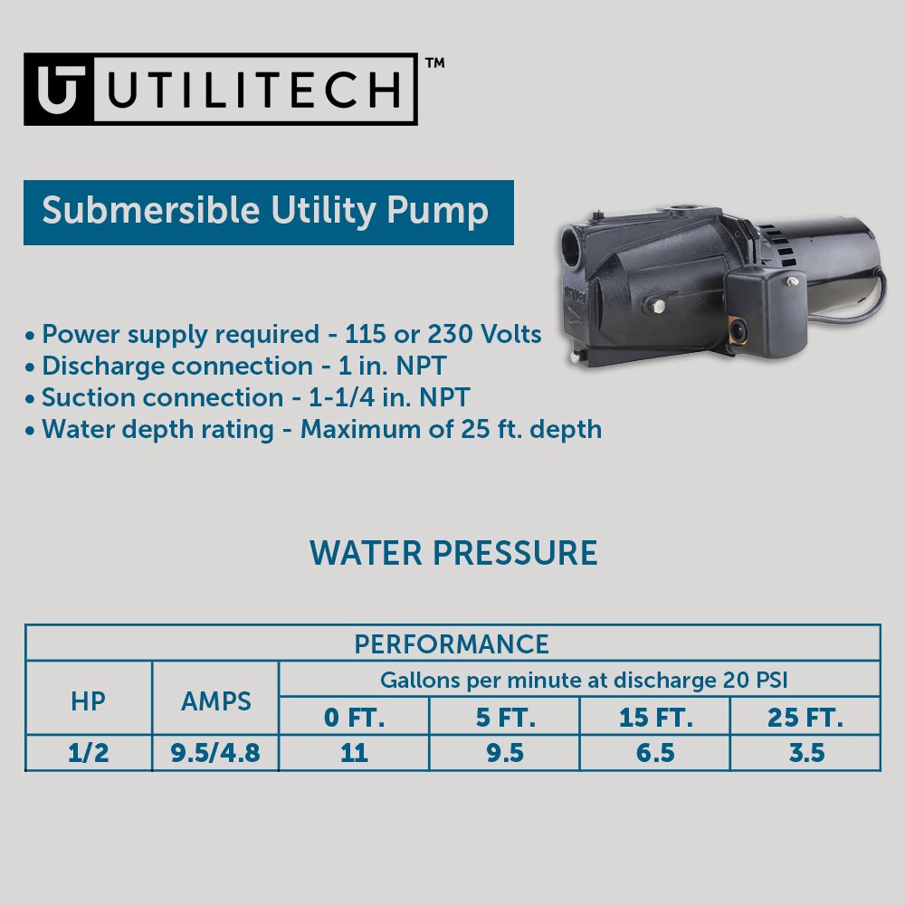 slide 3 of 6, Utilitech 1/2-HP 115 and 230 -Volt 11-Gallon Cast iron Shallow well jet pump, 1 ct