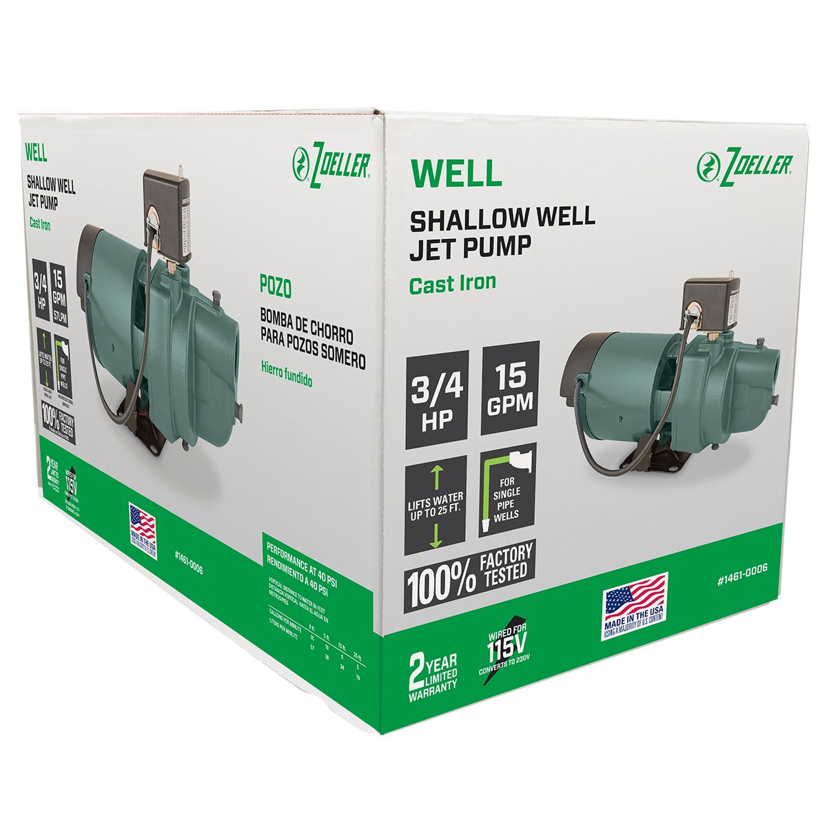 slide 2 of 6, Zoeller 3/4-HP 115 and 230 -Volt 15-Gallon Cast iron Shallow well jet pump, 1 ct