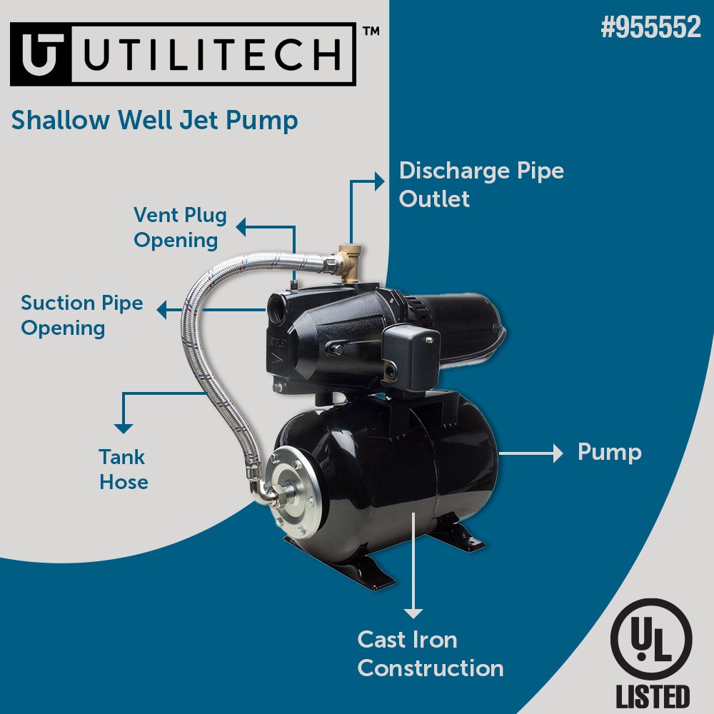 slide 2 of 6, Utilitech 1/2-HP 115 and 230 -Volt 11-Gallon Cast iron Shallow well jet pump, 1 ct
