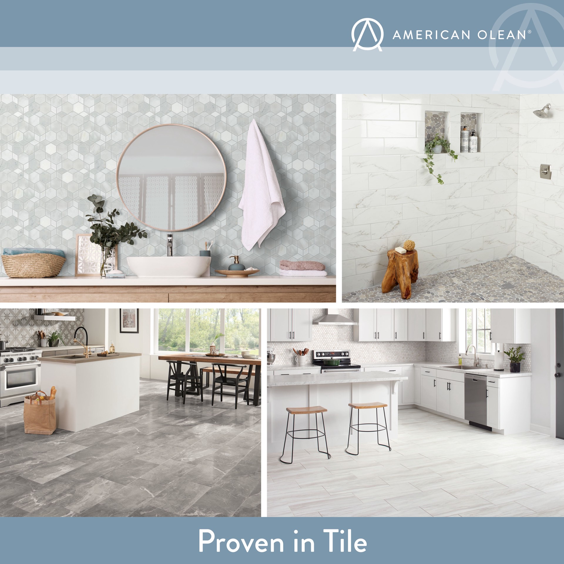 slide 6 of 6, American Olean Genuine Stone Refined White 11-in x 11-in Honed Natural Marble Mosaic Floor and Wall Tile ( 0.84-sq ft Piece ), 1 ct