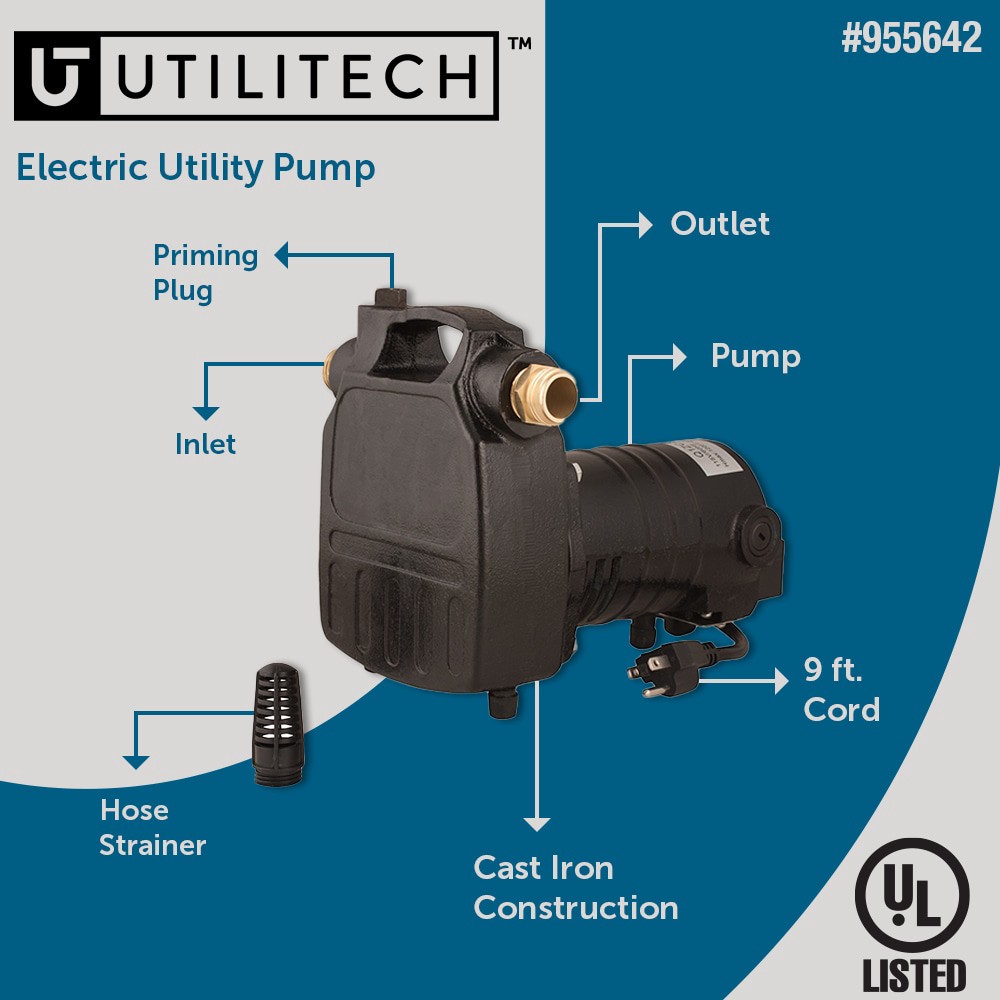 slide 2 of 6, Utilitech 1/2-HP 115 -Volt 25-Gallon Cast iron Electric utility pump, 1 ct