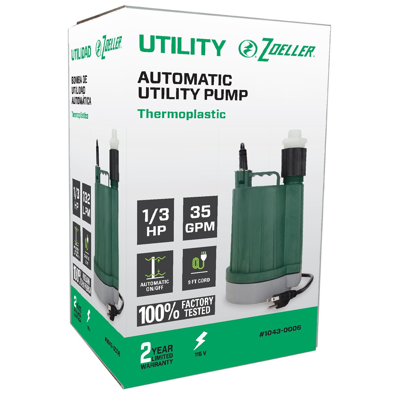 slide 6 of 6, Zoeller 1/3-HP 115 -Volt 35-Gallon Thermoplastic Submersible utility pump, 1 ct