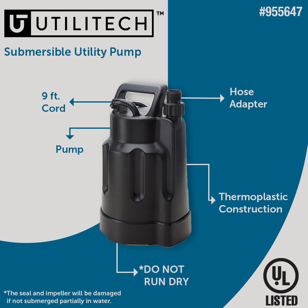 slide 2 of 6, Utilitech 1/3-HP 115 -Volt 30-Gallon Thermoplastic Submersible utility pump, 1 ct
