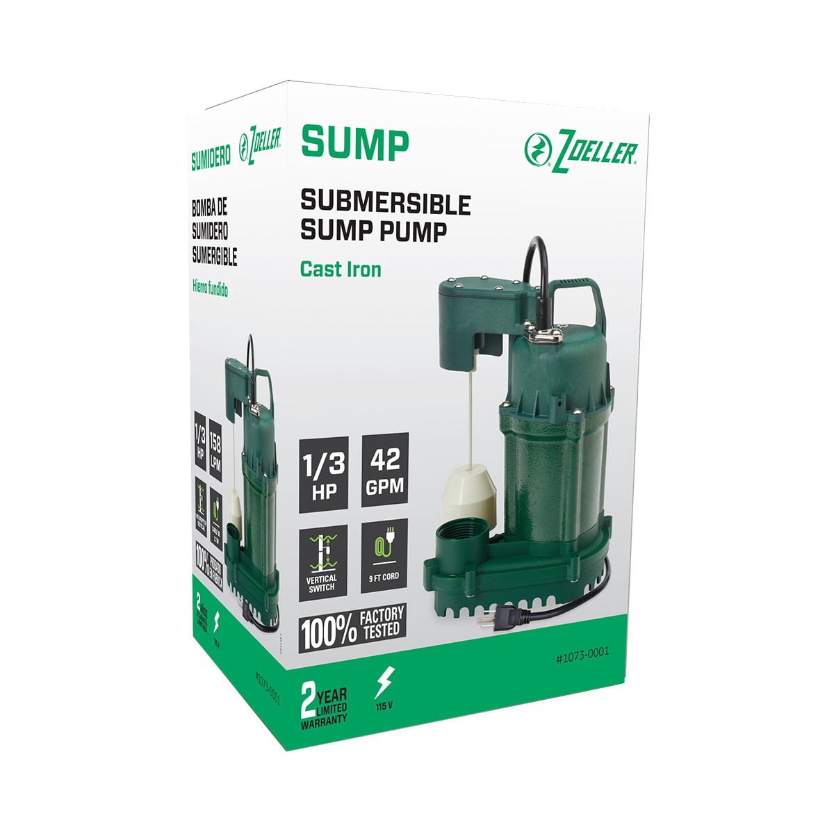 slide 2 of 6, Zoeller 1/3-HP 115 -Volt 42-Gallon Cast iron Submersible sump pump, 1 ct