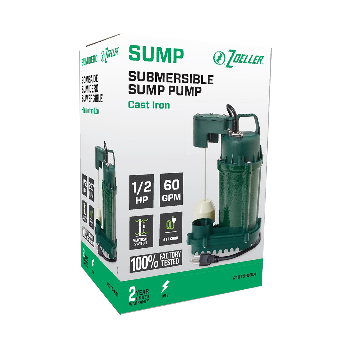 slide 2 of 6, Zoeller 1/2-HP 115 -Volt 60-Gallon Cast iron Submersible sump pump, 1 ct