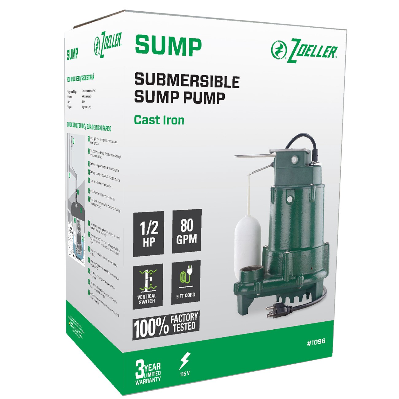 slide 2 of 6, Zoeller 1/2-HP 115 -Volt 80-Gallon Cast iron Submersible sump pump, 1 ct