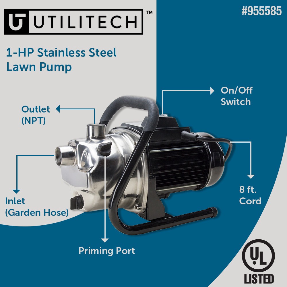slide 2 of 6, Utilitech 1-HP 13-Gallon Stainless steel Lawn pump, 1 ct