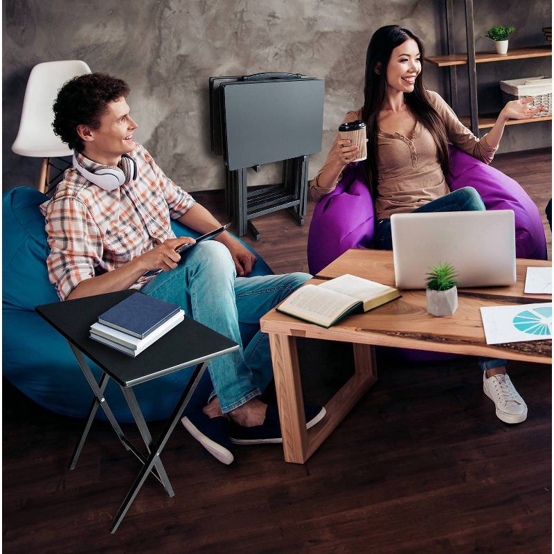 slide 3 of 3, Peakform 5pc TV Tray Set Wood Black, 5 ct