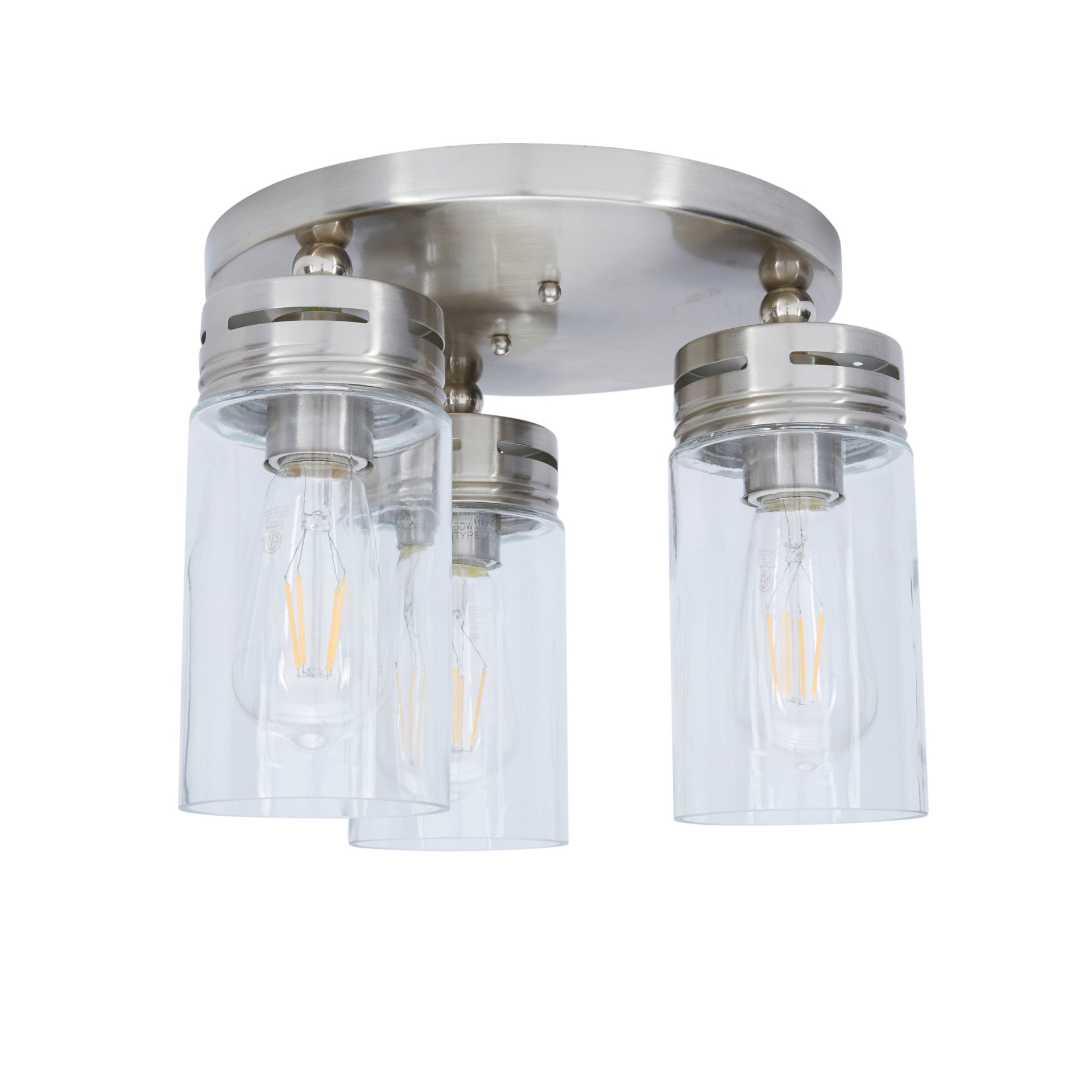 slide 2 of 6, allen + roth 3 -Light 12-in Brushed Nickel Semi Flush Mount Light, 1 ct