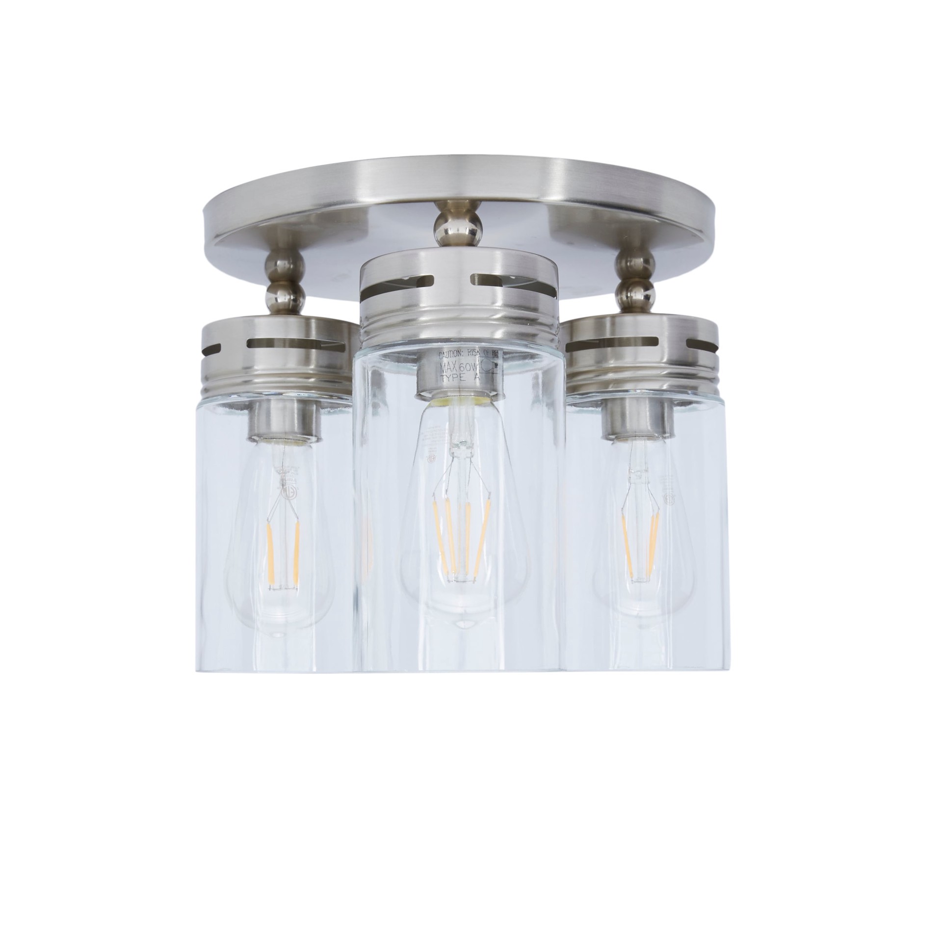 slide 3 of 6, allen + roth 3 -Light 12-in Brushed Nickel Semi Flush Mount Light, 1 ct