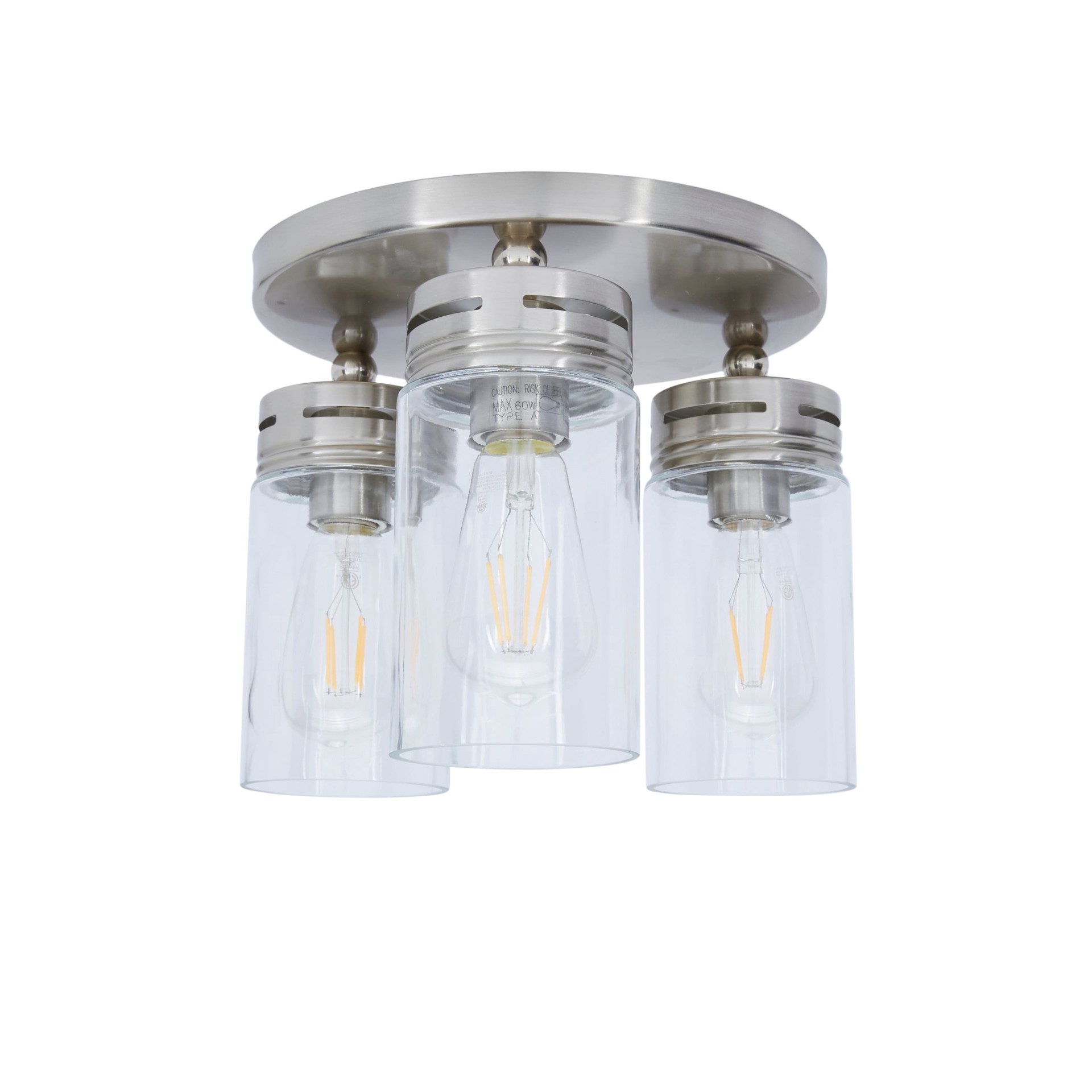 slide 4 of 6, allen + roth 3 -Light 12-in Brushed Nickel Semi Flush Mount Light, 1 ct