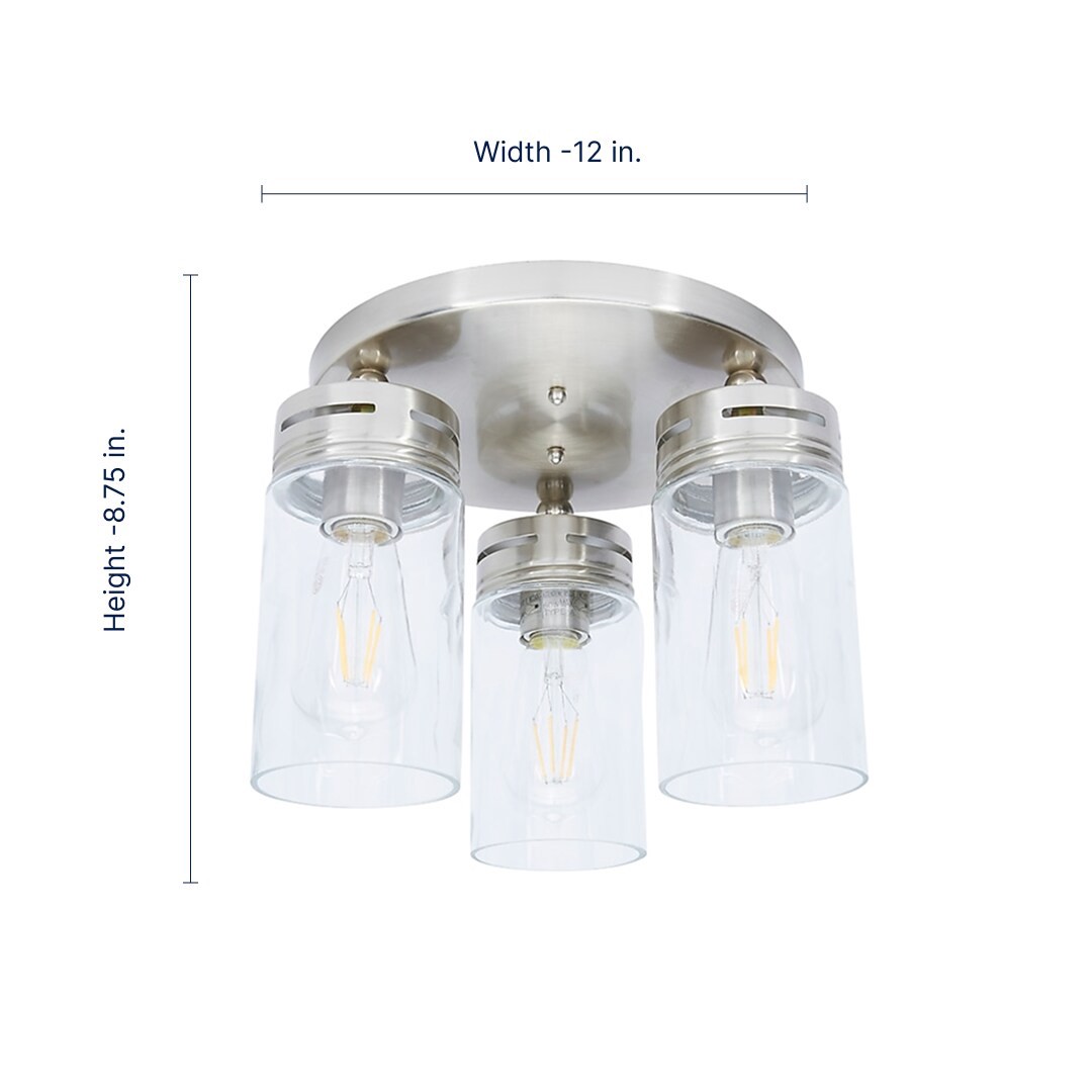 slide 5 of 6, allen + roth 3 -Light 12-in Brushed Nickel Semi Flush Mount Light, 1 ct