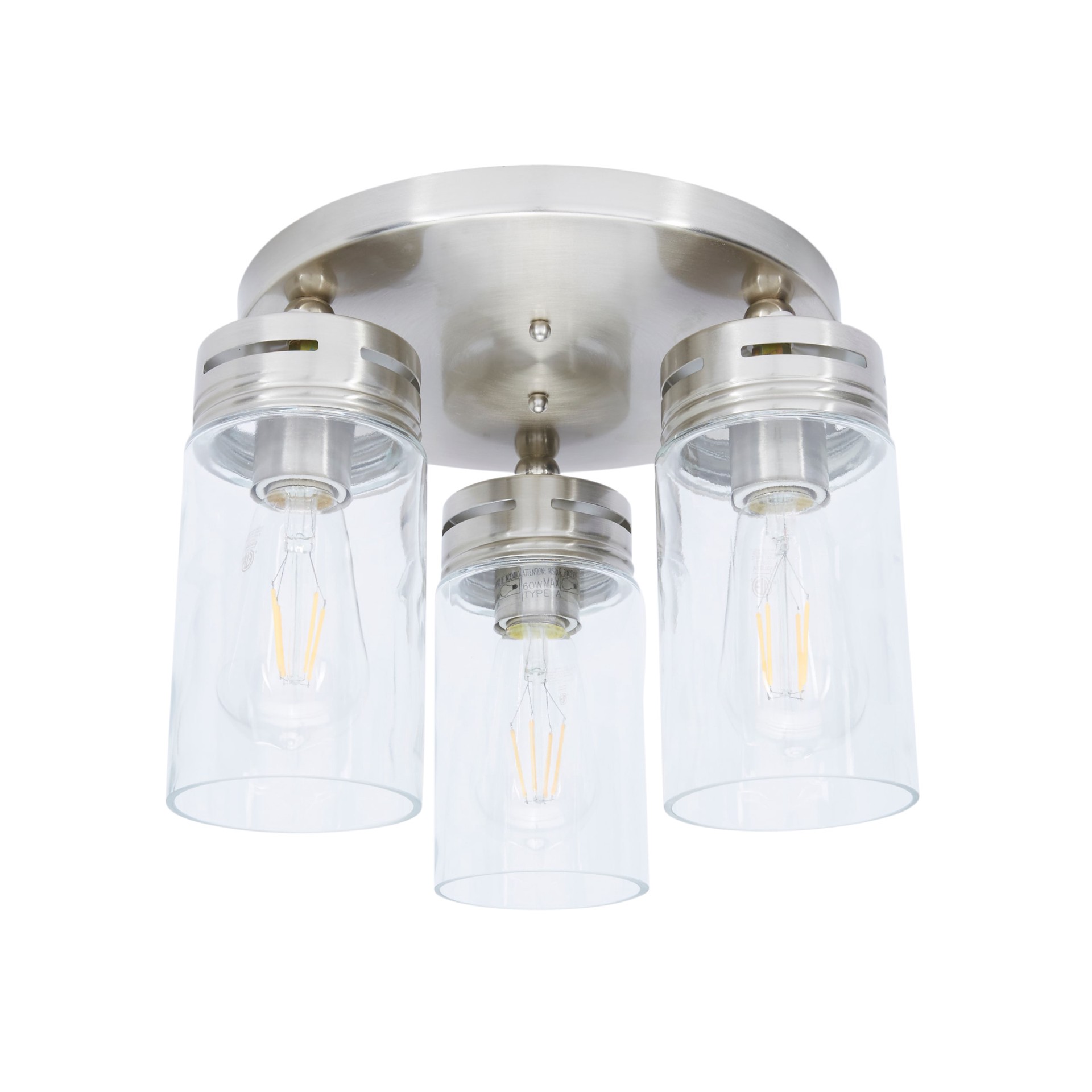 slide 1 of 6, allen + roth 3 -Light 12-in Brushed Nickel Semi Flush Mount Light, 1 ct