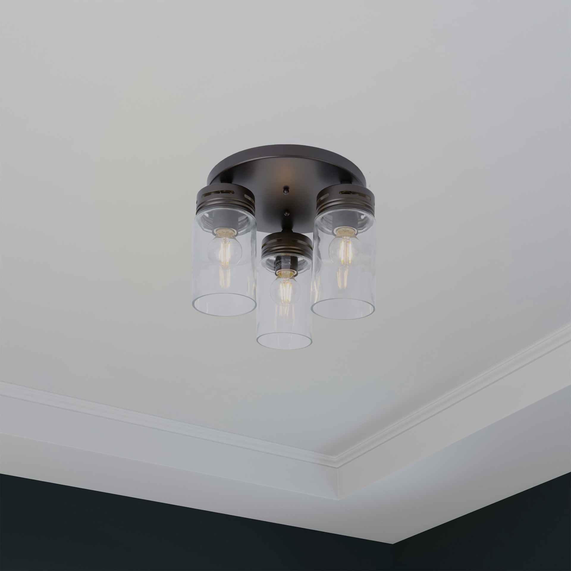 slide 4 of 6, allen + roth 3 -Light 12-in Bronze Semi Flush Mount Light, 1 ct