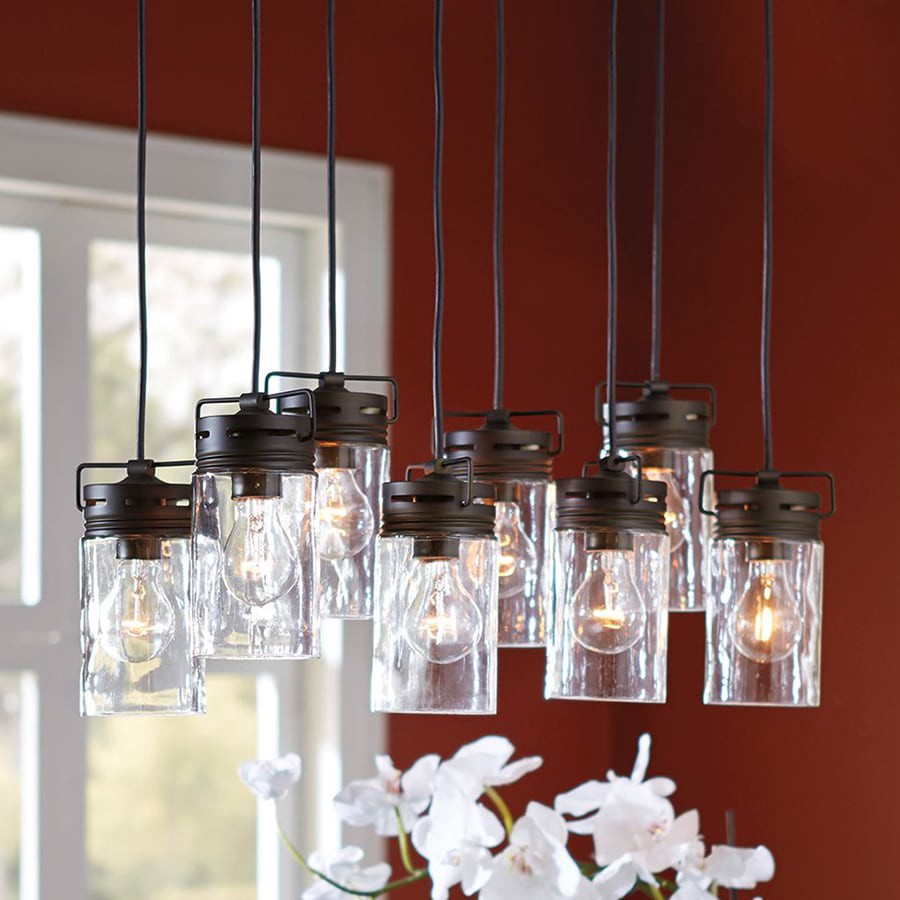 slide 4 of 6, allen + roth Vallymede 8 -Light Aged Bronze Farmhouse Clear glass Jar Large Hanging Pendant light, 1 ct