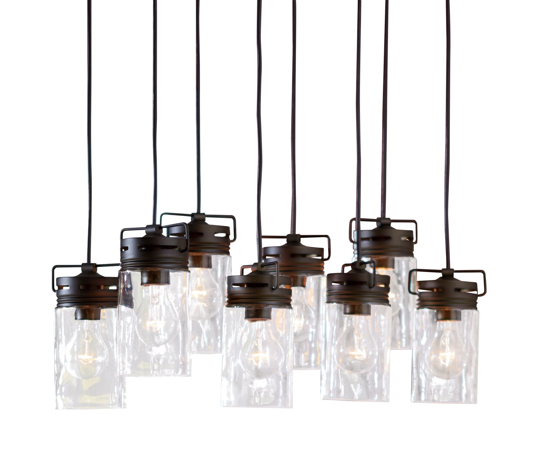 slide 1 of 6, allen + roth Vallymede 8 -Light Aged Bronze Farmhouse Clear glass Jar Large Hanging Pendant light, 1 ct