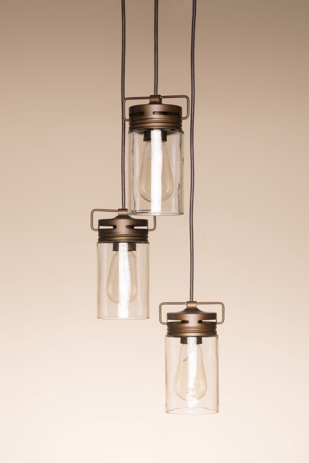 slide 2 of 6, allen + roth Vallymede 3 -Light Aged Bronze Farmhouse Clear glass Jar Small Hanging Pendant light, 1 ct