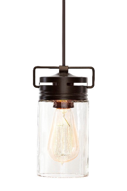 slide 4 of 6, allen + roth Vallymede 3 -Light Aged Bronze Farmhouse Clear glass Jar Small Hanging Pendant light, 1 ct