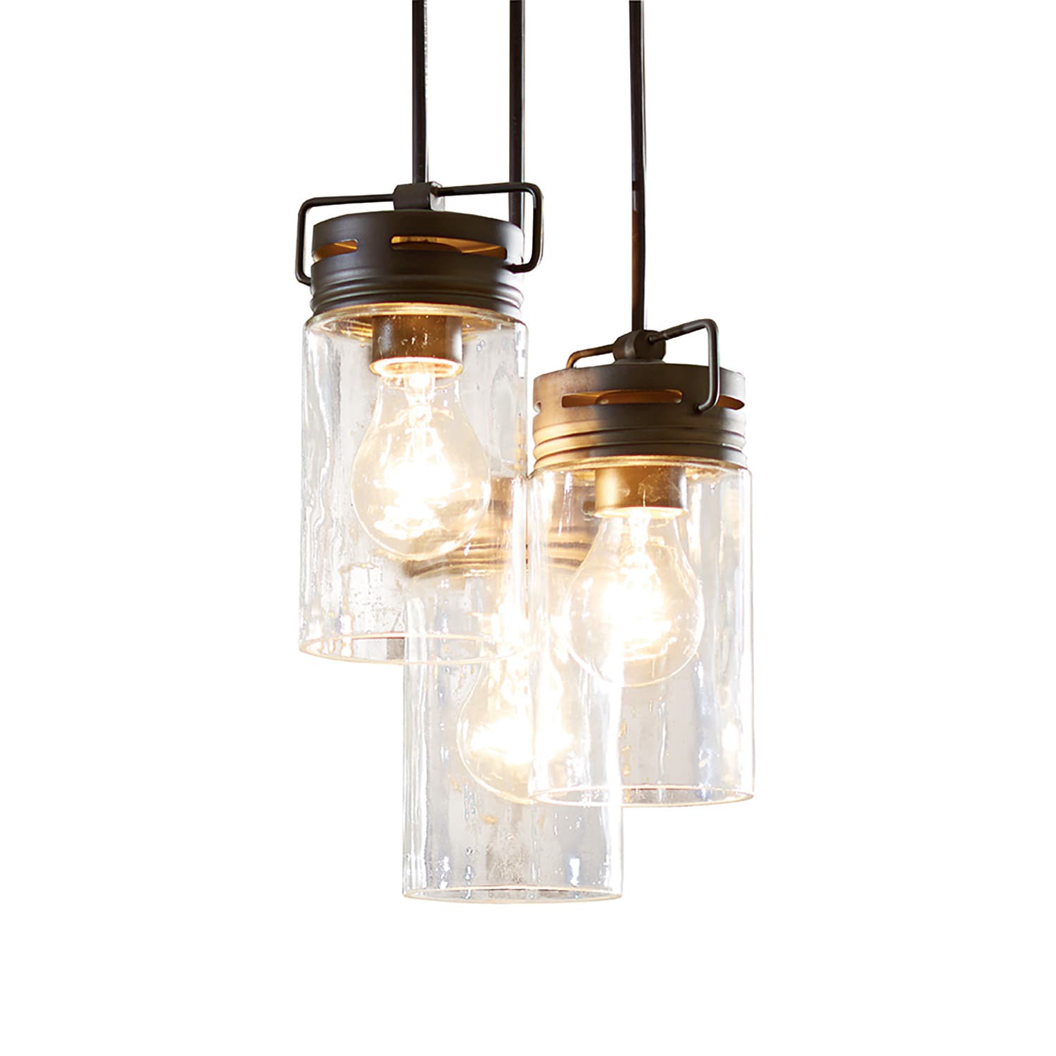 slide 1 of 6, allen + roth Vallymede 3 -Light Aged Bronze Farmhouse Clear glass Jar Small Hanging Pendant light, 1 ct