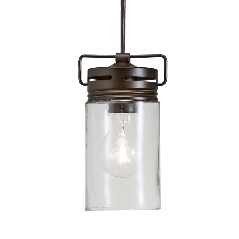 slide 2 of 6, allen + roth Vallymede 1 -Light Aged Bronze Farmhouse Clear glass Jar Mini Hanging Pendant light, 1 ct