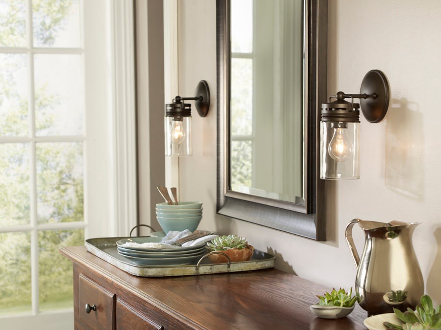 slide 2 of 6, allen + roth Vallymede 5-in 1 -Light Antique Bronze Farmhouse Vanity light, 1 ct