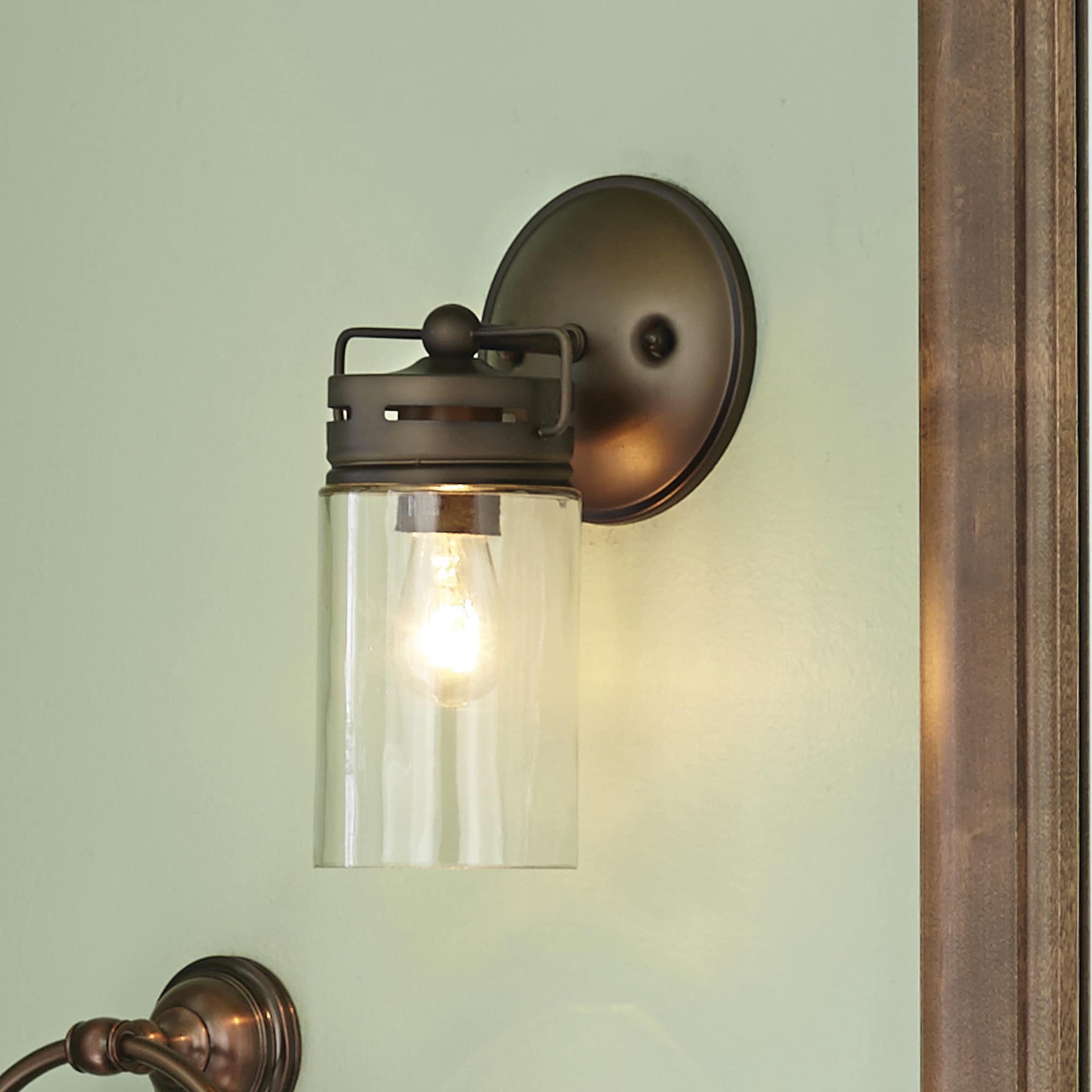slide 1 of 6, allen + roth Vallymede 5-in 1 -Light Antique Bronze Farmhouse Vanity light, 1 ct