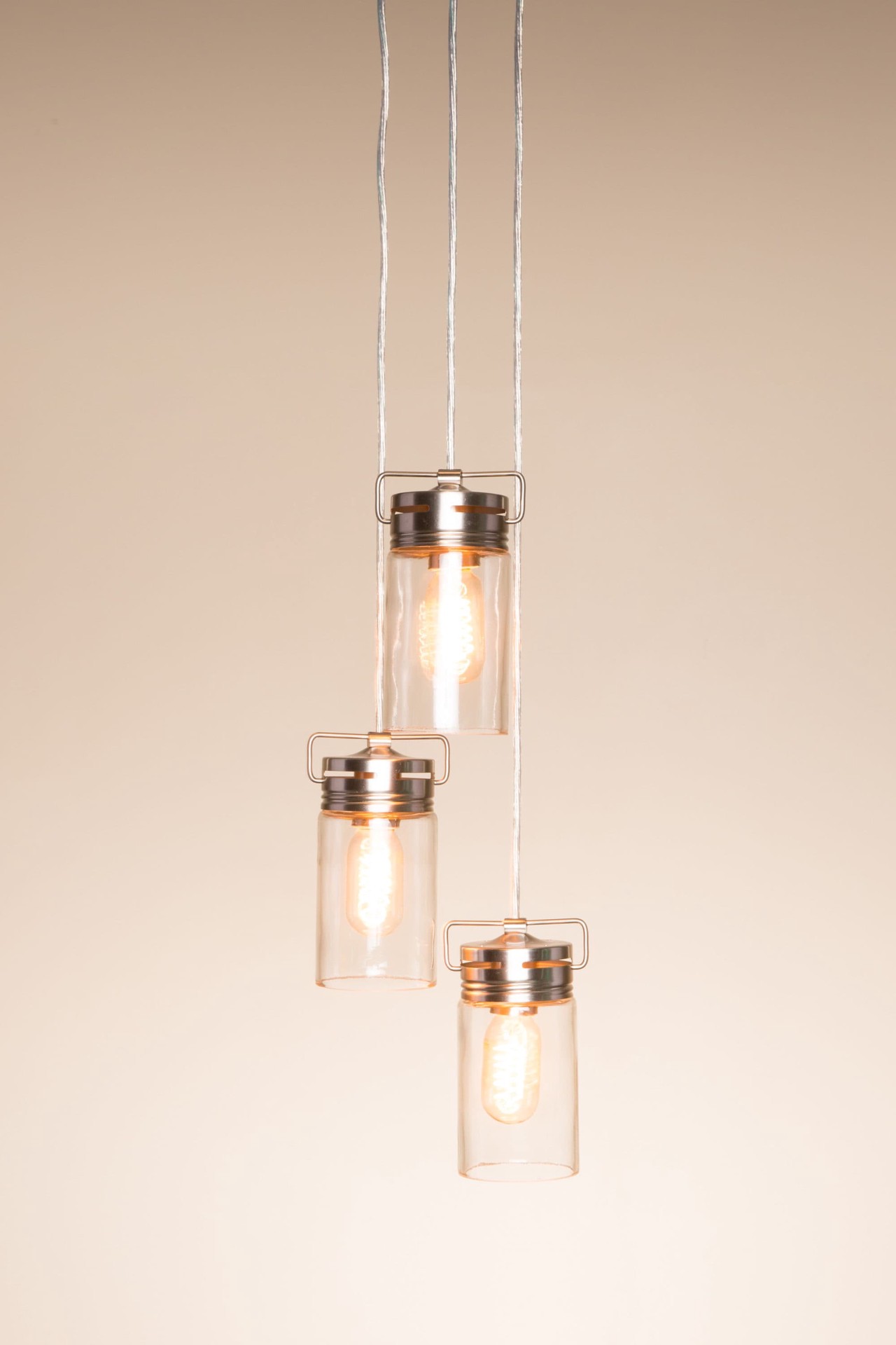 slide 2 of 6, allen + roth Vallymede 3 -Light Brushed Nickel Farmhouse Clear glass Jar Small Hanging Pendant light, 1 ct