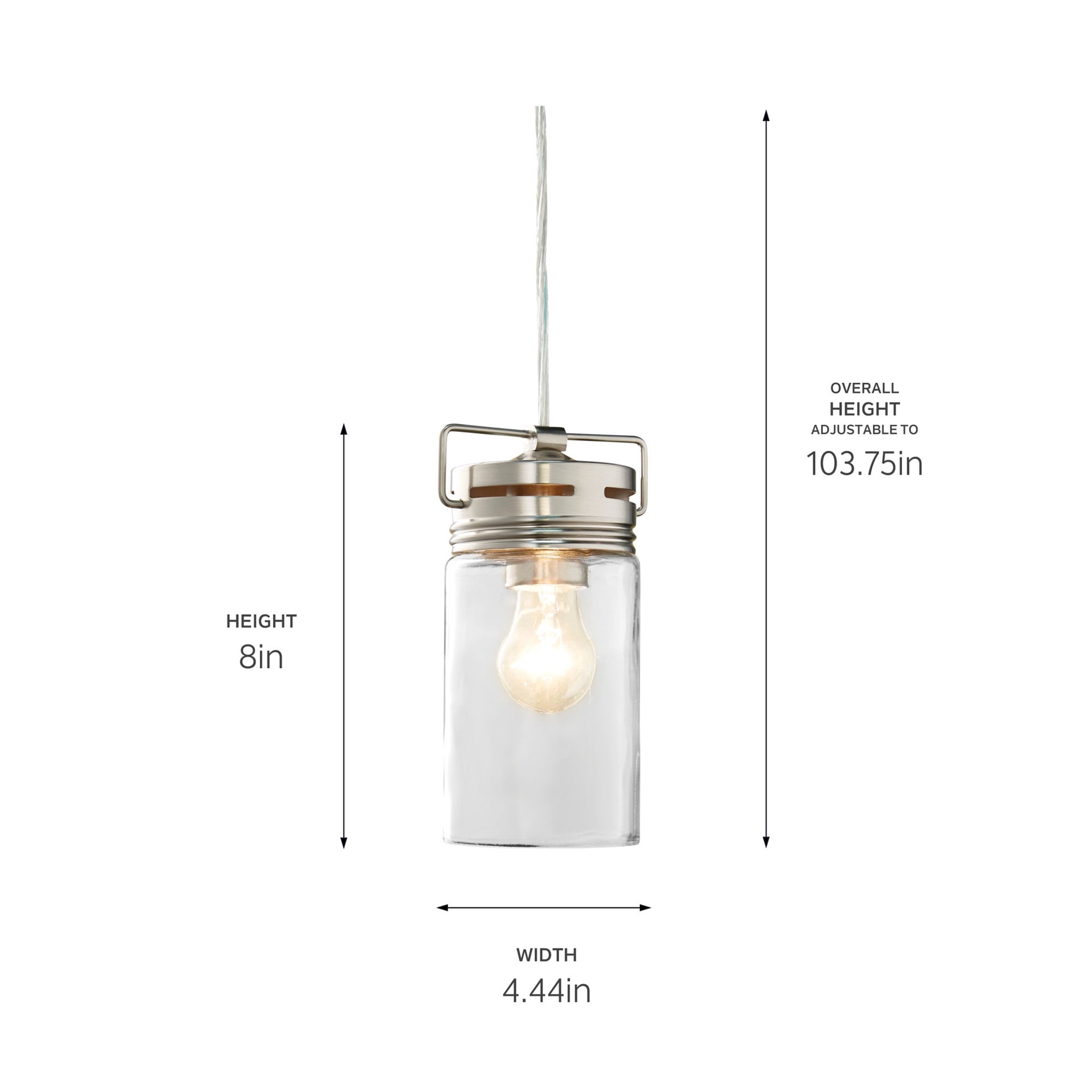 slide 5 of 6, allen + roth Vallymede 1 -Light Brushed Nickel Farmhouse Clear glass Jar Mini Hanging Pendant light, 1 ct
