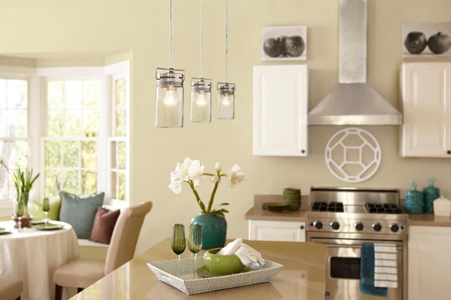 slide 1 of 6, allen + roth Vallymede 1 -Light Brushed Nickel Farmhouse Clear glass Jar Mini Hanging Pendant light, 1 ct