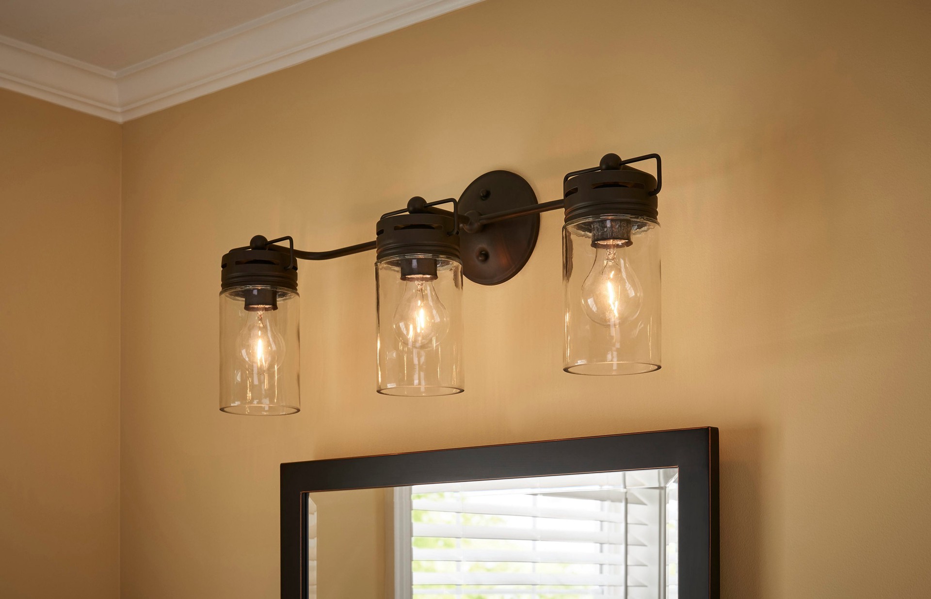 slide 3 of 6, allen + roth Vallymede 24-in 3-Light Aged Bronze Led, Farmhouse Vanity Light, 1 ct